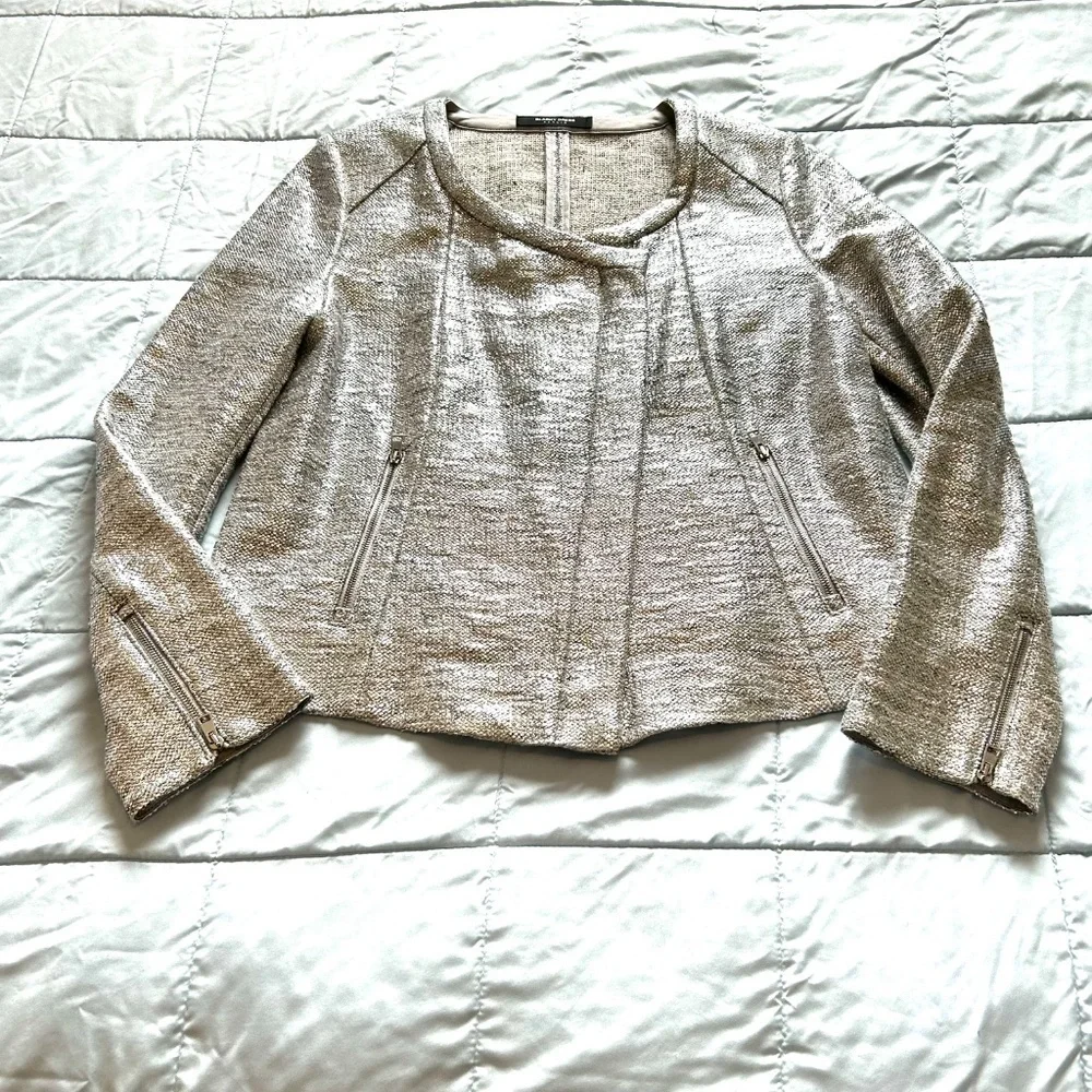 Blacky Dress Berlin Silver Tweed Moto Jacket Asymmetric Zipper Size US8 CAN10 - Picture 8 of 14